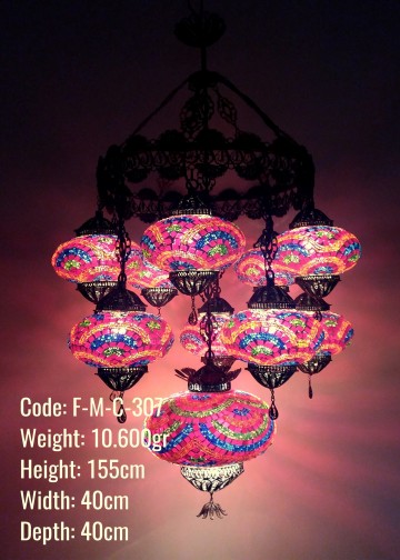 Mozaik Telkari 11 li Karışık Dizayn, Ortası No5 Mozaik Set Avize - F-M-C-307