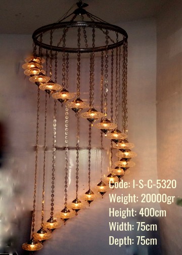 22 li Helezon Metal Sıvama No3 Cam Otantik Set Avize - I-S-C-5320