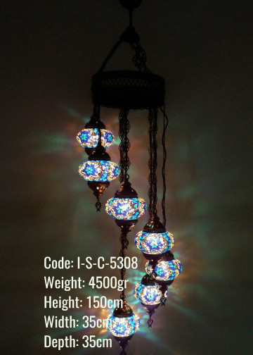 7 li Helezon Metal Sıvama No2 Mozaik Set Avize - I-S-C-5308