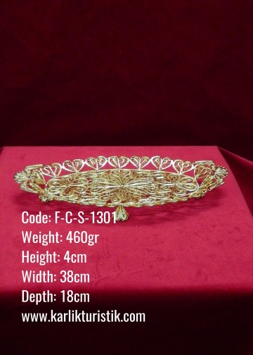 Bakır El Yapımı Telkari Osmanlı Orta Boy Altın Kaplama Tepsi - F-C-S-1301