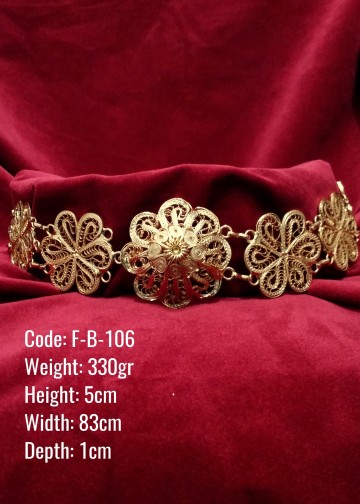 El Emeği Bakır Telkari Altın Kaplama Sade Model Kemer - F-B-106