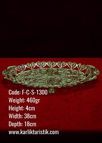 Bakır El Yapımı Telkari Osmanlı Orta Boy Gümüş Kaplama Tepsi - F-C-S-1300