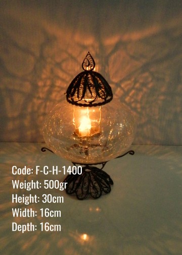 Osmanlı Bakır Telkari Mumluk No3 Çatlak Cam Tealight - F-C-H-1400