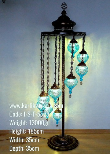 Osmanlı Dizayn Üfleme Cam 9lu Lambader Ayaklı Lamba - I-S-F-5528