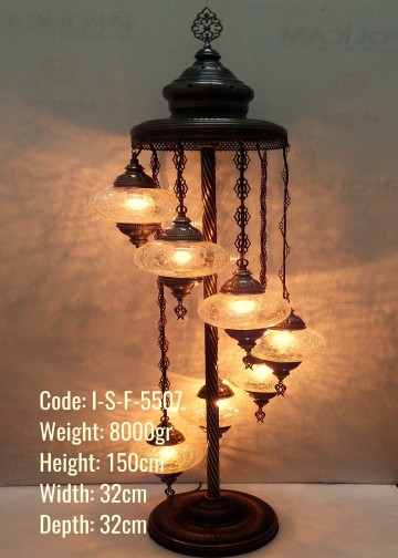 7 li Ayaklı Lambader No3 Cam Otantik Lamba - I-S-F-5507