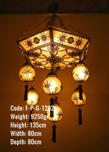 Plafonyer Plexi Glass Osmanlı Altıgen 7 li Telkari Top Avize - F-P-G-1202