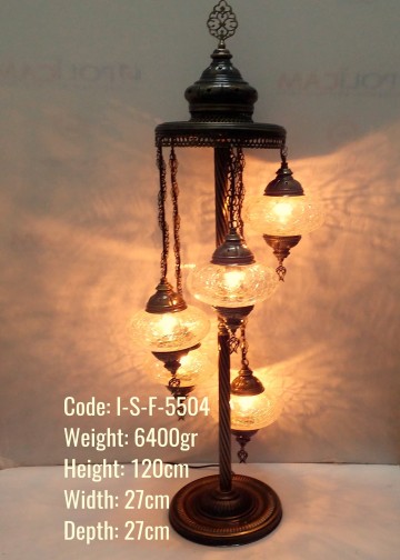 5 li Ayaklı Lambader No3 Cam Otantik Lamba - I-S-F-5504