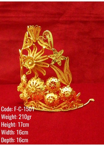 Bakır Telkari El Emeği Orijinal Altın Kaplama Büyük Boy Taç - F-C-1501