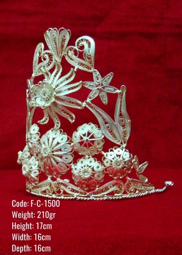 Bakır Telkari El Emeği Orijinal Gümüş Kaplama Büyük Boy Taç - F-C-1500